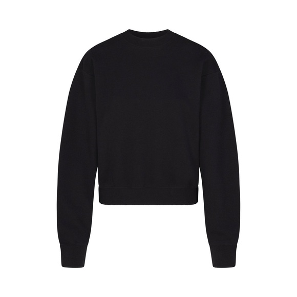 SKIMS Cotton Fleece Crewneck - Onyx L NWT Black New NWT - Picture 2 of 7